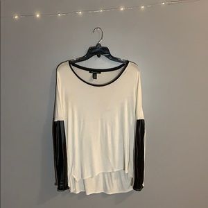 Soft Slouchy White Top with Leather Accents